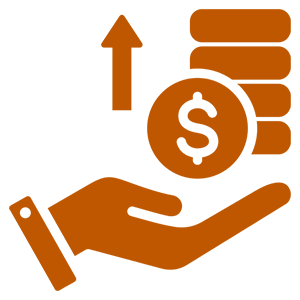 Hand holding coin with upward arrow.
