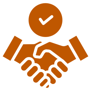 Handshake icon with checkmark on top.